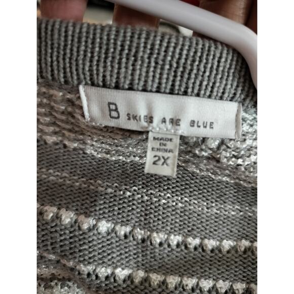 4362)Skies Are Blue Open Front Gray White Textured Bell Sleeves Cardigan Plus 2X - Picture 7 of 9